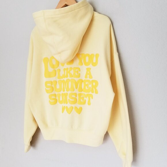 Reflex Love You Like A Summer Sunset Hoodie Sweatshirt L Butter Yellow Fleece - Picture 7 of 15